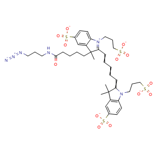 Chemical structure of N-(m-PEG4)-N'-(PEG2-COOH)-Cy5 , AChemBlock AD287524