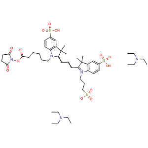 Chemical structure of TriSulfo-Cy3 NHS ester(ditriethylamine) , AChemBlock AD287528