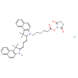 Chemical structure of Cyanine3.5 NHS ester(chloride) , CAS 2231670-86-1, AChemBlock AD287538