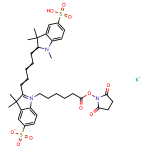 Chemical structure of DiSulfo-Cy5 NHS ester , CAS 2230212-27-6, AChemBlock AD287542