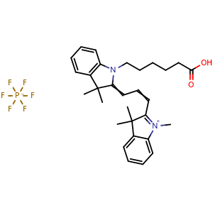 Chemical structure of Cyanine3 carboxylic acid (PF6) , AChemBlock AD287560