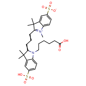 Chemical structure of DiSulfo-Cy3 carboxylic acid , CAS 1121756-11-3, AChemBlock AD287580