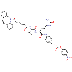 Chemical structure of DBCO-C4-Val-Cit-PABC-PNP , CAS 2994332-18-0, AChemBlock AD287702