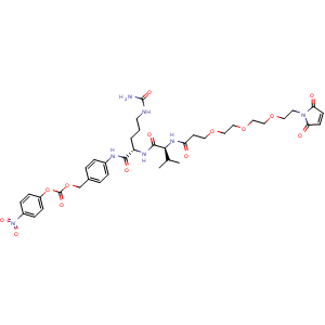 Chemical structure of Mal-PEG3-Val-Cit-PAB-PNP , CAS 1438853-35-0, AChemBlock AD287707