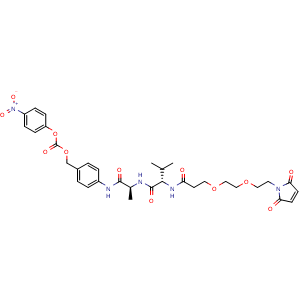 Chemical structure of Mal-PEG2-Val-Ala-PAB-PNP , AChemBlock AD287709
