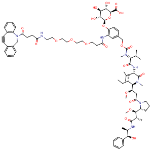 Chemical structure of DBCO-PEG3-Glucuronide-MABC-MMAE , AChemBlock AD287723