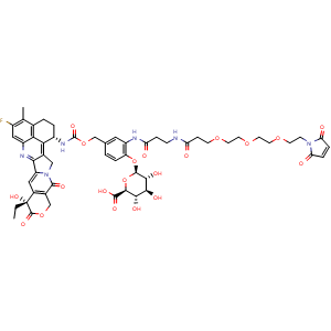 Chemical structure of Mal-PEG3-glucuronide-MABC-Exatecan , AChemBlock AD287726