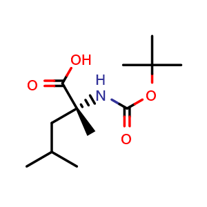 Chemical structure of (R)-2-((tert-Butoxycarbonyl)amino)-2,4-dimethylpentanoic acid , CAS 1393524-04-3, AChemBlock AD287734