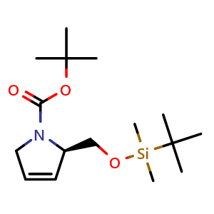 Chemical structure of tert-butyl (R)-2-(((tert-butyldimethylsilyl)oxy)methyl)-2,5-dihydro-1H-pyrrole-1-carboxylate , CAS 220652-49-3, AChemBlock AD287738