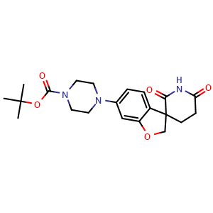 Chemical structure of tert-butyl 4-(2',6'-dioxo-2H-spiro[benzofuran-3,3'-piperidin]-6-yl)piperazine-1-carboxylate , CAS 3094188-23-2, AChemBlock AD287744