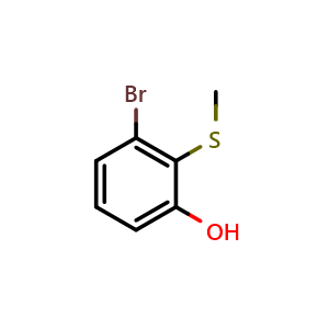 Chemical structure of 3-bromo-2-(methylthio)phenol , CAS 107724-66-3, AChemBlock AD287764