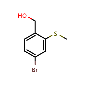 Chemical structure of (4-Bromo-2-(methylthio)phenyl)methanol , CAS 918328-15-1, AChemBlock AD287765