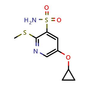 Chemical structure of 5-cyclopropoxy-2-(methylthio)pyridine-3-sulfonamide , CAS 1243398-14-2, AChemBlock AD287766