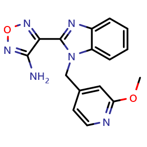 Chemical structure of 4-(1-((2-methoxypyridin-4-yl)methyl)-1H-benzo[d]imidazol-2-yl)-1,2,5-oxadiazol-3-amine , CAS 2815296-95-6, AChemBlock AD287798