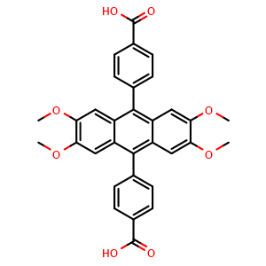 Chemical structure of 4,4′-(2,3,6,7-Tetramethoxy-9,10-anthracenediyl)bis[benzoic acid] , CAS 1413433-77-8, AChemBlock AD287813