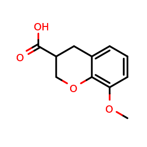 Chemical structure of 8-Methoxy-3,4-dihydro-2H-1-benzopyran-3-carboxylic acid , CAS 108088-19-3, AChemBlock AD287825