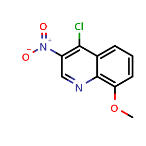 Chemical structure of 4-chloro-8-methoxy-3-nitroquinoline , CAS 1602939-41-2, AChemBlock AD287826