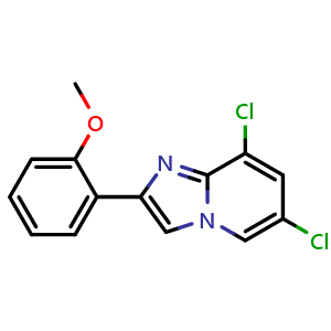 Chemical structure of 6,8-Dichloro-2-(2-methoxyphenyl)imidazo[1,2-a]pyridine , CAS 353258-15-8, AChemBlock AD287830