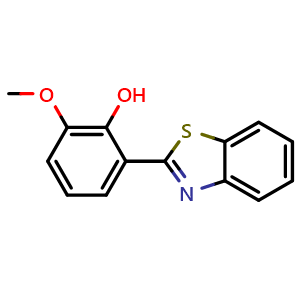 Chemical structure of 2-(1,3-benzothiazol-2-yl)-6-methoxyphenol , CAS 6265-93-6, AChemBlock AD287839