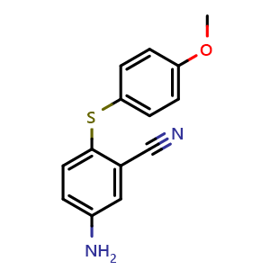 Chemical structure of 5-Amino-2-((4-methoxyphenyl)thio)benzonitrile , CAS 306980-92-7, AChemBlock AD287843