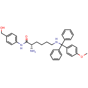 Chemical structure of (S)-2-Amino-N-(4-(hydroxymethyl)phenyl)-6-(((4-methoxyphenyl)diphenylmethyl)amino)hexanamide , CAS 1224601-11-9, AChemBlock AD287855