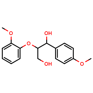 Chemical structure of 2-(2-Methoxyphenoxy)-1-(4-methoxyphenyl)propane-1,3-diol , CAS 92409-15-9, AChemBlock AD287859