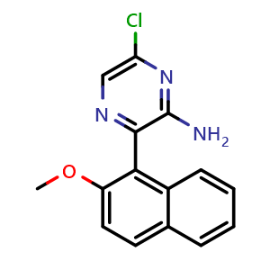 Chemical structure of 6-Chloro-3-(2-methoxynaphthalen-1-yl)pyrazin-2-amine , CAS 2271196-02-0, AChemBlock AD287886
