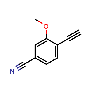 Chemical structure of 4-Ethynyl-3-methoxybenzonitrile , CAS 914105-99-0, AChemBlock AD287900