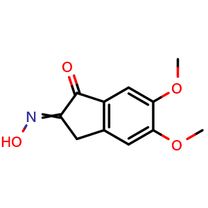 Chemical structure of 2-(Hydroxyimino)-5,6-dimethoxy-1-indanone , CAS 2107-85-9, AChemBlock AD287906