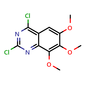 Chemical structure of 2,4-dichloro-6,7,8-trimethoxyquinazoline , CAS 36476-14-9, AChemBlock AD287921