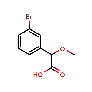 Chemical structure of 2-(3-Bromophenyl)-2-methoxyacetic Acid , CAS 295791-86-5, AChemBlock AD287931