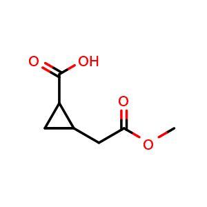 Chemical structure of 2-(2-Methoxy-2-oxoethyl)cyclopropanecarboxylic Acid , CAS 1781122-57-3, AChemBlock AD287942