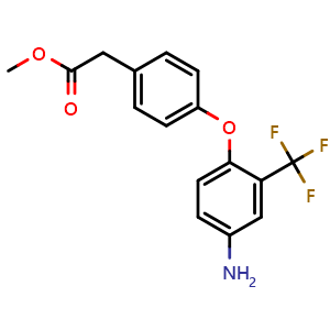 Chemical structure of Methyl 2-(4-(4-amino-2-(trifluoromethyl)phenoxy)phenyl)acetate , CAS 946697-79-6, AChemBlock AD287943