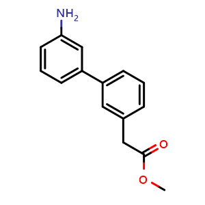 Chemical structure of (3'-Amino-biphenyl-3-yl)-acetic acid methyl ester , CAS 1059678-65-7, AChemBlock AD287944