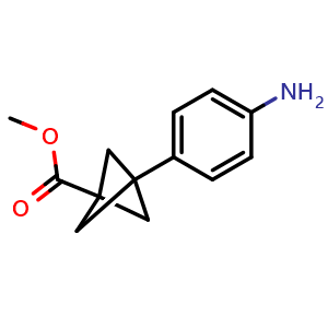 Chemical structure of methyl 3-(4-aminophenyl)bicyclo[1.1.1]pentane-1-carboxylate , CAS 3069876-53-2, AChemBlock AD287952
