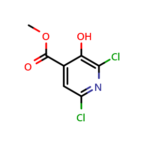 Chemical structure of Methyl 2,6-dichloro-3-hydroxyisonicotinate , CAS 185422-98-4, AChemBlock AD287981