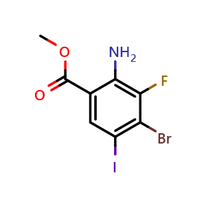 Chemical structure of methyl 2-amino-4-bromo-3-fluoro-5-iodobenzoate , CAS 2803279-88-9, AChemBlock AD287989