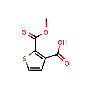 Chemical structure of 2-(methoxycarbonyl)thiophene-3-carboxylic acid , CAS 115777-72-5, AChemBlock AD288001