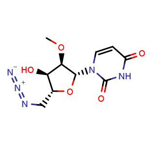 Chemical structure of 1-((2R,3R,4R,5R)-5-(azidomethyl)-4-hydroxy-3-methoxytetrahydrofuran-2-yl)pyrimidine-2,4(1H,3H)-dione , CAS 194034-68-9, AChemBlock AD288017