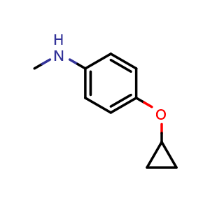 Chemical structure of 4-cyclopropoxy-N-methylaniline , CAS 1243322-80-6, AChemBlock AD288030