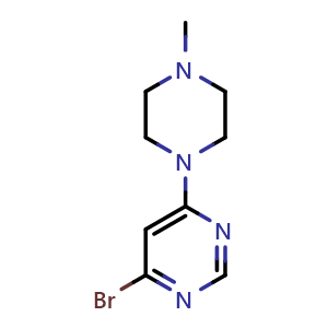 Chemical structure of 4-bromo-6-(4-methylpiperazin-1-yl)pyrimidine , CAS 1209458-43-4, AChemBlock AD288055