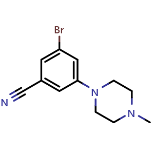 Chemical structure of 3-bromo-5-(4-methylpiperazin-1-yl)benzonitrile , CAS 1211583-75-3, AChemBlock AD288056