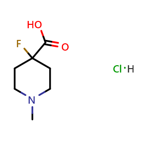 Chemical structure of 4-Fluoro-1-methylpiperidine-4-carboxylic acid hydrochloride , CAS 1956309-76-4, AChemBlock AD288061
