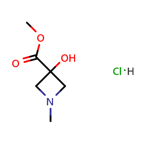 Chemical structure of Methyl 3-hydroxy-1-methyl-azetidine-3-carboxylate hydrochloride , CAS 2411279-86-0, AChemBlock AD288064