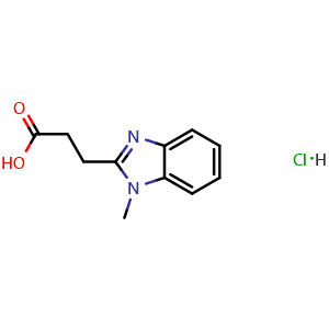 Chemical structure of 3-(1-Methyl-1H-benzo[d]imidazol-2-yl)propanoic acid hydrochloride , CAS 1001617-63-5, AChemBlock AD288065