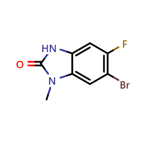 Chemical structure of 6-Bromo-5-fluoro-1-methyl-1,3-dihydro-2H-benzo[d]imidazol-2-one , CAS 2409597-05-1, AChemBlock AD288070