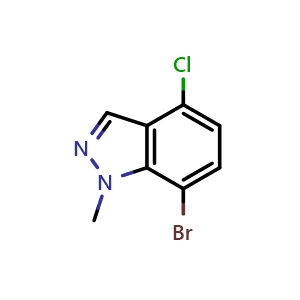 Chemical structure of 7-bromo-4-chloro-1-methyl-indazole , CAS 1626337-08-3, AChemBlock AD288075
