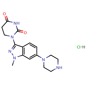 Chemical structure of 1-(1-Methyl-6-(piperazin-1-yl)-1H-indazol-3-yl)dihydropyrimidine-2,4(1H,3H)-dione hydrochloride , CAS 2654825-53-1, AChemBlock AD288076