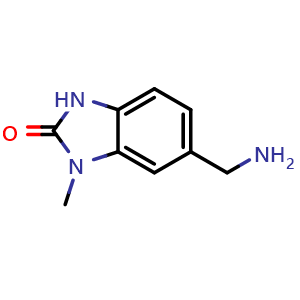 Chemical structure of 6-(Aminomethyl)-1-methyl-1,3-dihydro-2H-benzo[d]imidazol-2-one , CAS 916201-62-2, AChemBlock AD288077
