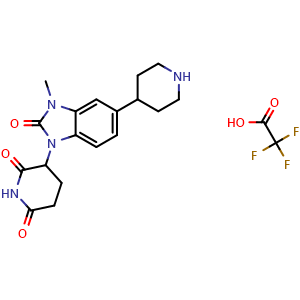Chemical structure of 2,6-Piperidinedione,3-[2,3-dihydro-3-methyl-2-oxo-5-(4-piperidinyl)-1H-benzimidazol-1-yl]-,2,2,2-trifluoroacetate(1:1) , CAS 2655645-78-4, AChemBlock AD288078